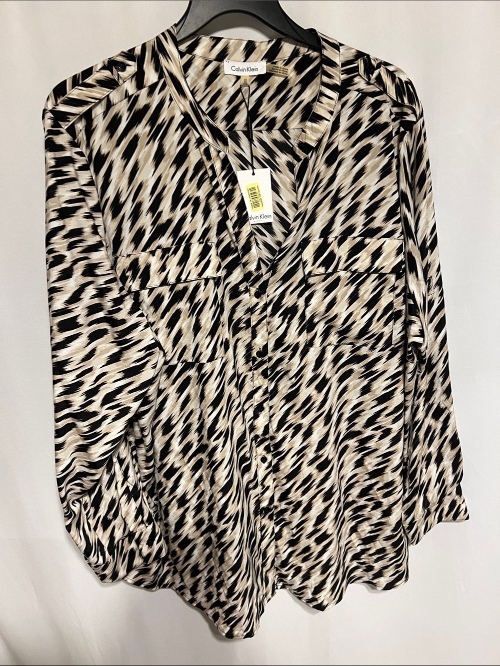 Calvin Klein Black and Cream Abstract Print Button-Down Shirt